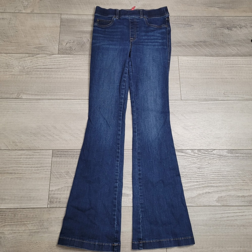 SPANX Jeans Women's S 28x33 Indigo Bootcut Pull‑On Stretch Mid Rise Denim Boho - Picture 2 of 16